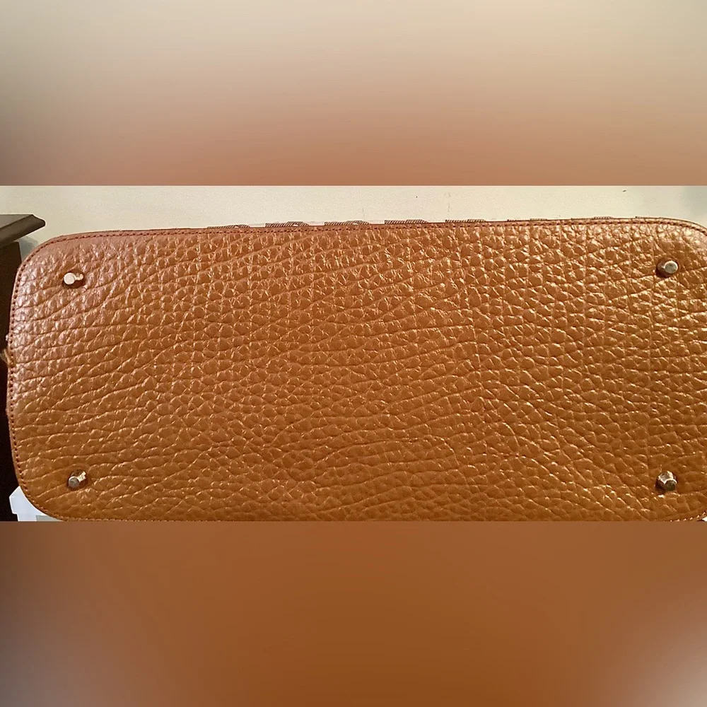 DKNY Large Tan & Brown Dome Monogram Satchel Bag w Strap - Picture 5 of 15